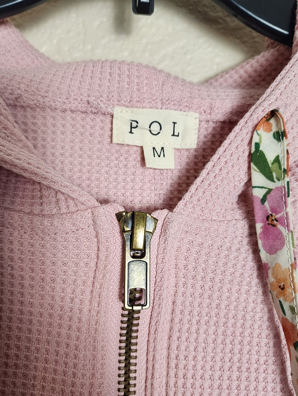 POL Pink Floral Plaid Patchwork Zip Hoodie Medium - Picture 5 of 9